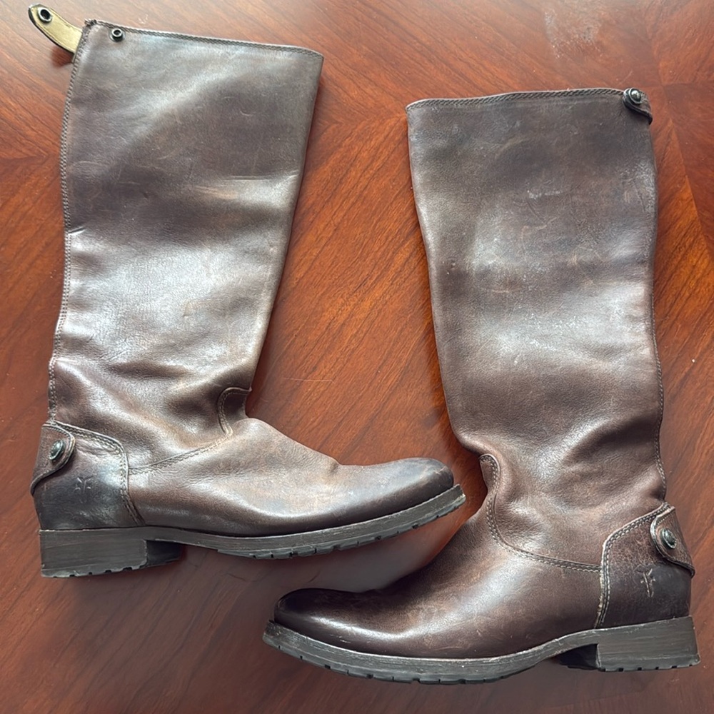 Frye Melissa Leather Boots Womens 6 Shoes Distressed Button Zip Riding Western